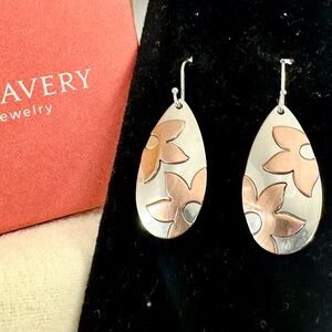 JAMES AVERY Sterling‎ Silver & Copper Floating Flowers Hook Earrings; RETIRED